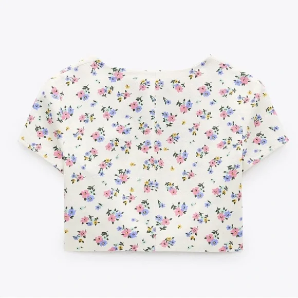 ZARA linen blend floral print cropped top size medium - Picture 6 of 13